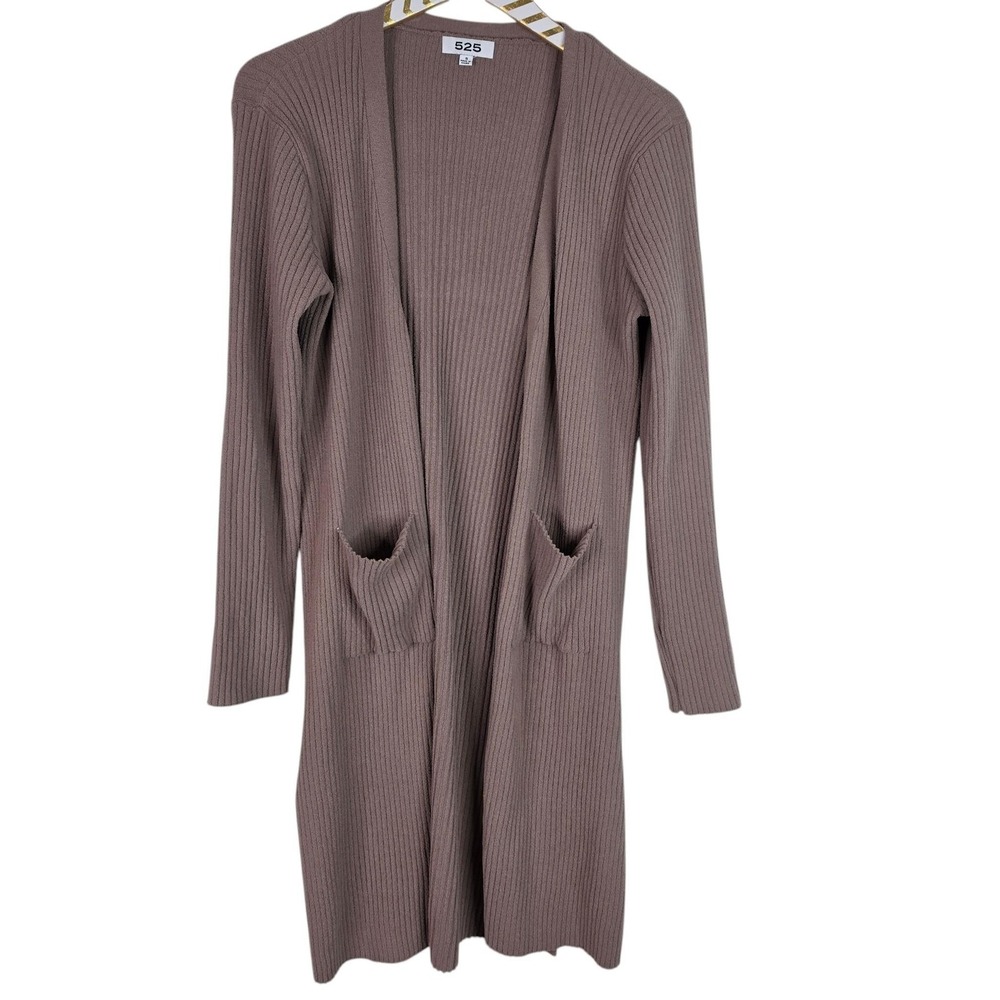 525 America Cardigan Sweater Womens Small Brown Ribbed Duster Open Long Pockets